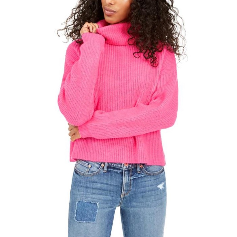 Sun + Moon Electric Pink Boxy Turtleneck Sweater